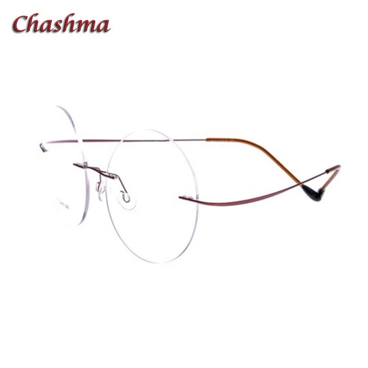 Chashma Ochki Unisex Rimless Round Titanium Eyeglasses 9613 Rimless Chashma Ochki Brown