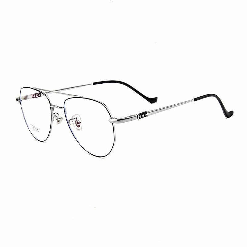 Yimaruili Unisex Full Rim Oval Double Bridge Titanium Eyeglasses 9073 Full Rim Yimaruili Eyeglasses Black Silver