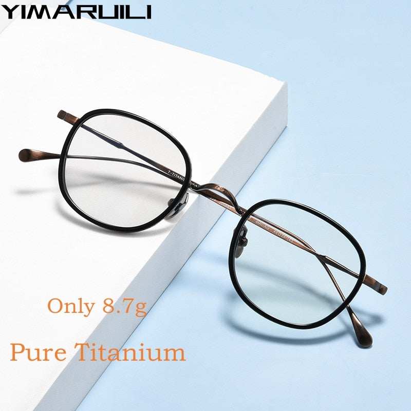 Yimaruili Unisex Full Rim Square Acetate Titanium Eyeglasses Kmn137 Full Rim Yimaruili Eyeglasses