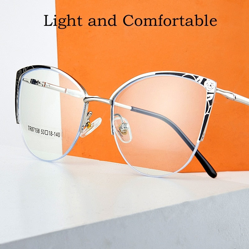 Yimaruili Women's Semi Rim Square Cat Eye Acetate Alloy Eyegllasses 87198 Semi Rim Yimaruili Eyeglasses