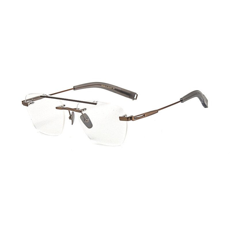 Yimaruili Unisex Rimless Square Double Bridge Titanium Eyeglasses Dtx419 Rimless Yimaruili Eyeglasses Coffee
