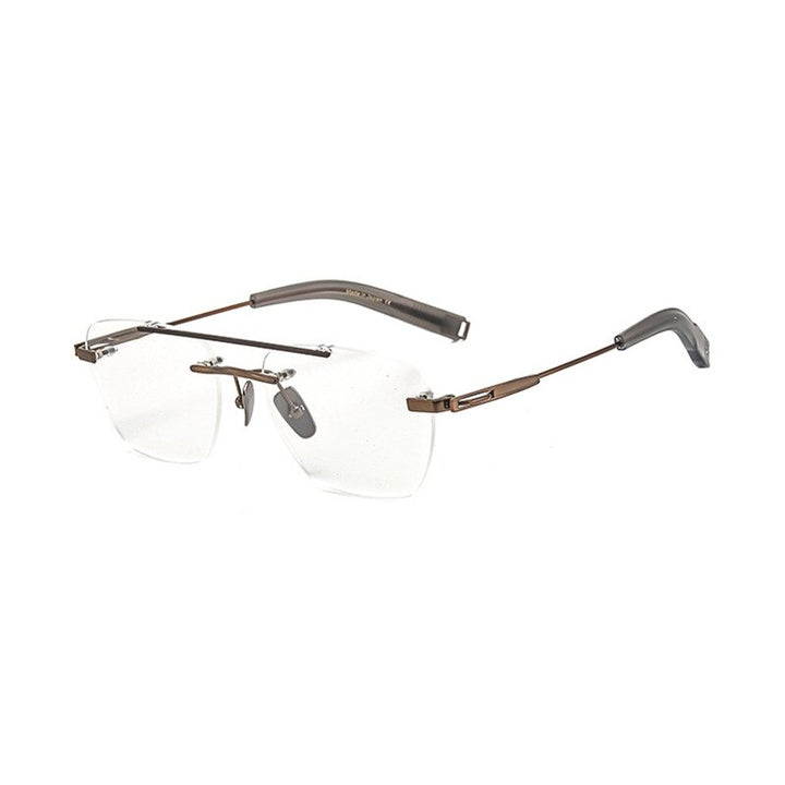 Yimaruili Unisex Rimless Square Double Bridge Titanium Eyeglasses Dtx419 Rimless Yimaruili Eyeglasses Coffee