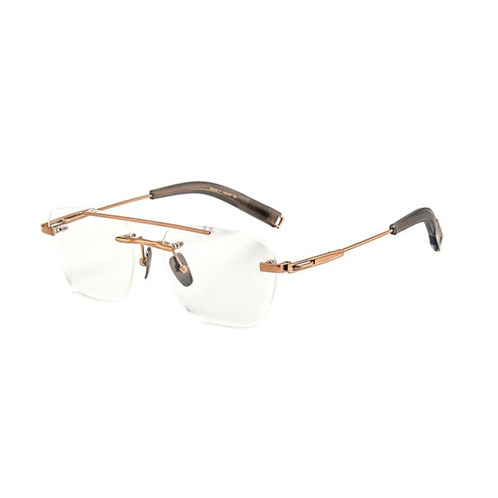 Yimaruili Unisex Rimless Square Double Bridge Titanium Eyeglasses Dtx419 Rimless Yimaruili Eyeglasses Rose Gold