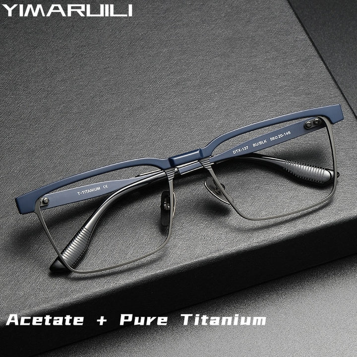 Yimaruili Men's Full Rim Square Acetate Titanium Eyeglasses Dtx137 Full Rim Yimaruili Eyeglasses