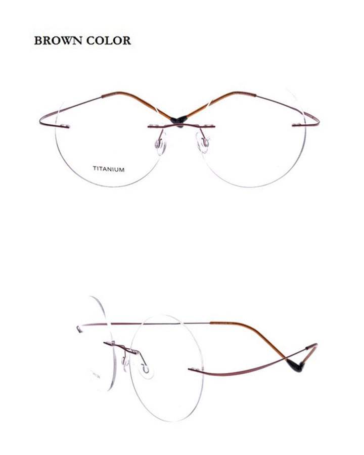 Chashma Ochki Unisex Rimless Round Titanium Eyeglasses 9613 Rimless Chashma Ochki