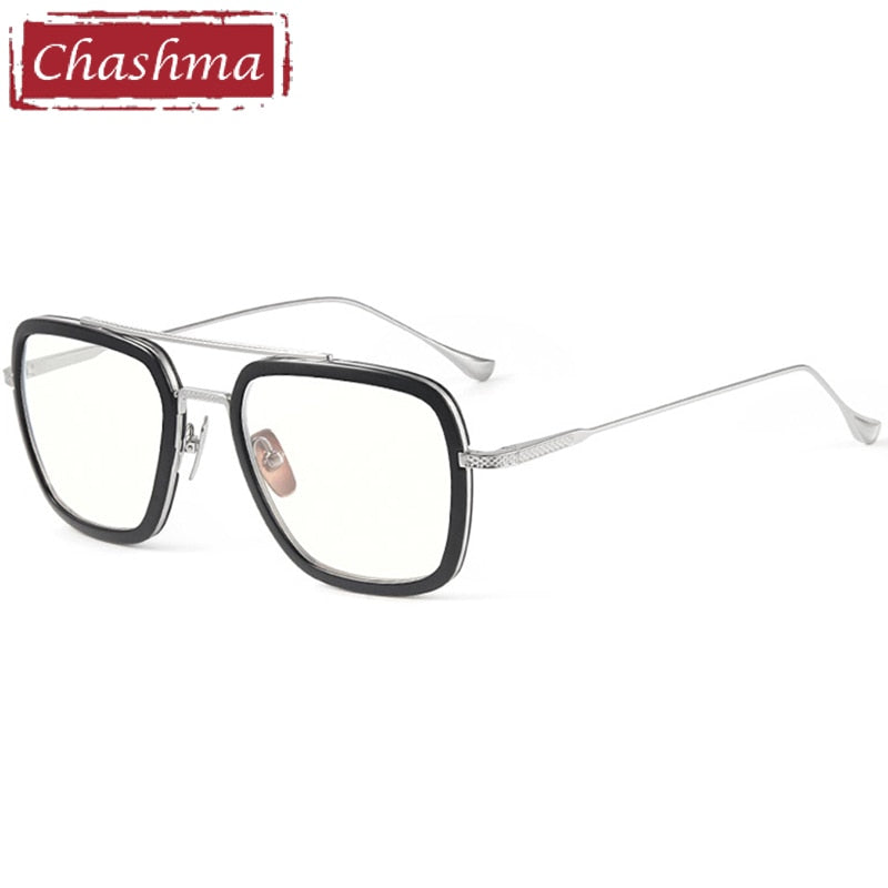 Chashma Unisex Full Rim Square Double Bridge Acetate Titanium Eyeglasses T927 Full Rim Chashma