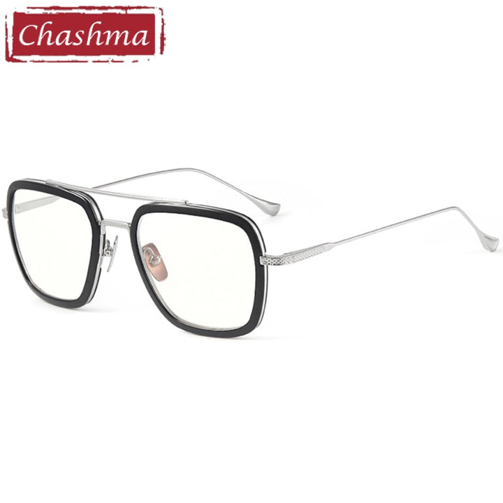 Chashma Unisex Full Rim Square Double Bridge Acetate Titanium Eyeglasses T927 Full Rim Chashma