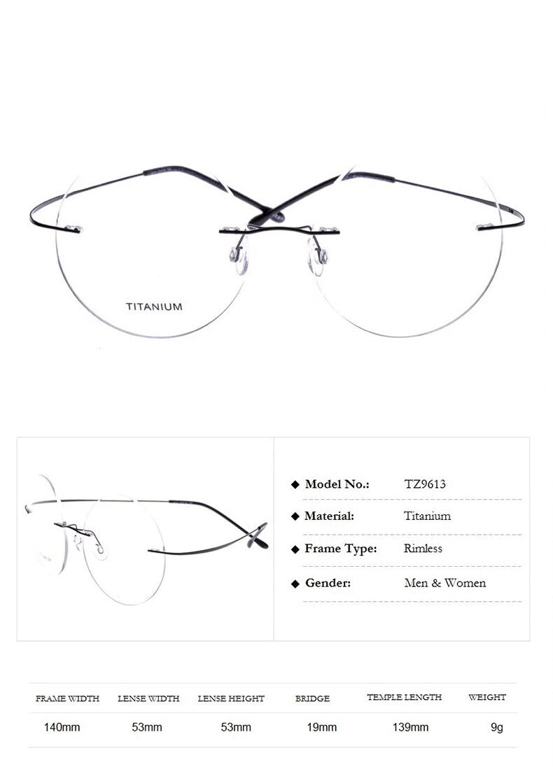 Chashma Ochki Unisex Rimless Round Titanium Eyeglasses 9613 Rimless Chashma Ochki