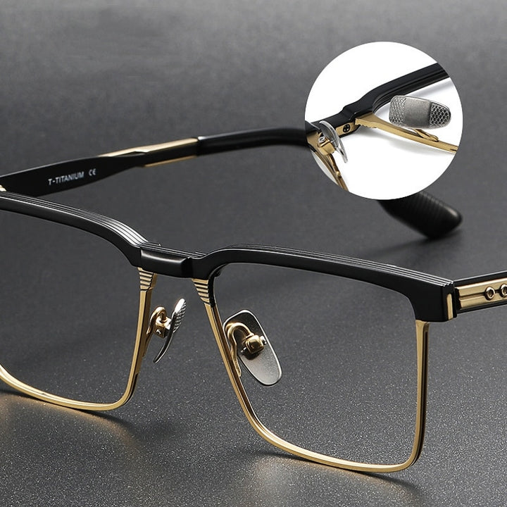 Yimaruili Men's Full Rim Square Acetate Titanium Eyeglasses Dtx137 Full Rim Yimaruili Eyeglasses