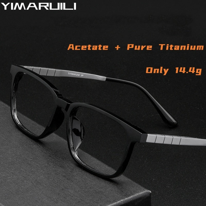 Yimaruili Men's Full Rim Square Acetate Titanium Eyeglasses 15209t Full Rim Yimaruili Eyeglasses   