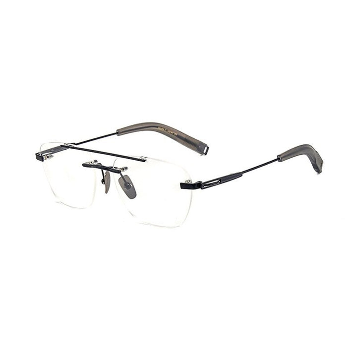 Yimaruili Unisex Rimless Square Double Bridge Titanium Eyeglasses Dtx419 Rimless Yimaruili Eyeglasses Black