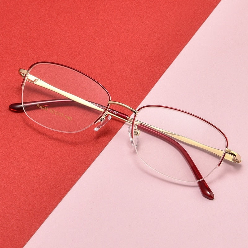 Yimaruili Women's Semi Rim Rectangle Alloy Acetate Eyeglasses 83003sn Semi Rim Yimaruili Eyeglasses