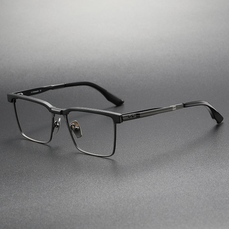Yimaruili Men's Full Rim Square Acetate Titanium Eyeglasses Dtx137 Full Rim Yimaruili Eyeglasses Black Gun