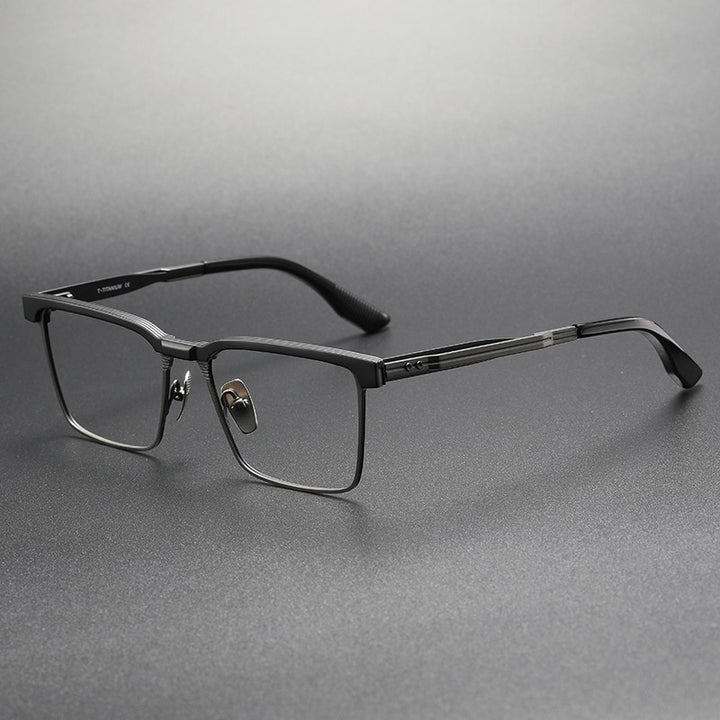 Yimaruili Men's Full Rim Square Acetate Titanium Eyeglasses Dtx137 Full Rim Yimaruili Eyeglasses Black Gun