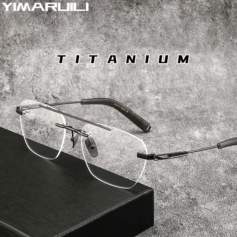 Yimaruili Unisex Rimless Square Double Bridge Titanium Eyeglasses Dtx419 Rimless Yimaruili Eyeglasses