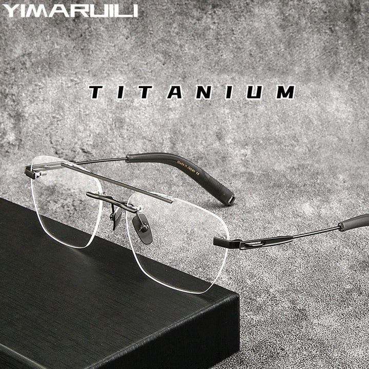 Yimaruili Unisex Rimless Square Double Bridge Titanium Eyeglasses Dtx419 Rimless Yimaruili Eyeglasses
