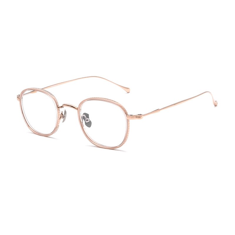 Yimaruili Unisex Full Rim Square Acetate Titanium Eyeglasses Kmn137 Full Rim Yimaruili Eyeglasses Pink Rose Gold