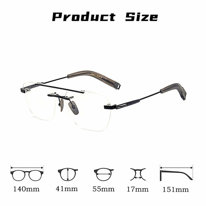 Yimaruili Unisex Rimless Square Double Bridge Titanium Eyeglasses Dtx419 Rimless Yimaruili Eyeglasses