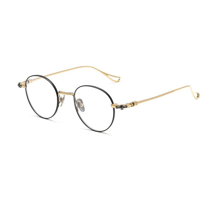 Yimaruili Unisex Full Rim Round Titanium Eyeglasses 923 Full Rim Yimaruili Eyeglasses Black Gold