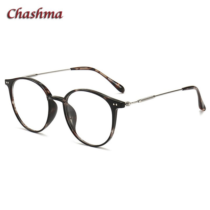 Chashma Ochki Unisex Full Rim Round Tr 90 Titanium Eyeglasses 90045 Full Rim Chashma Ochki Leopard-C32  