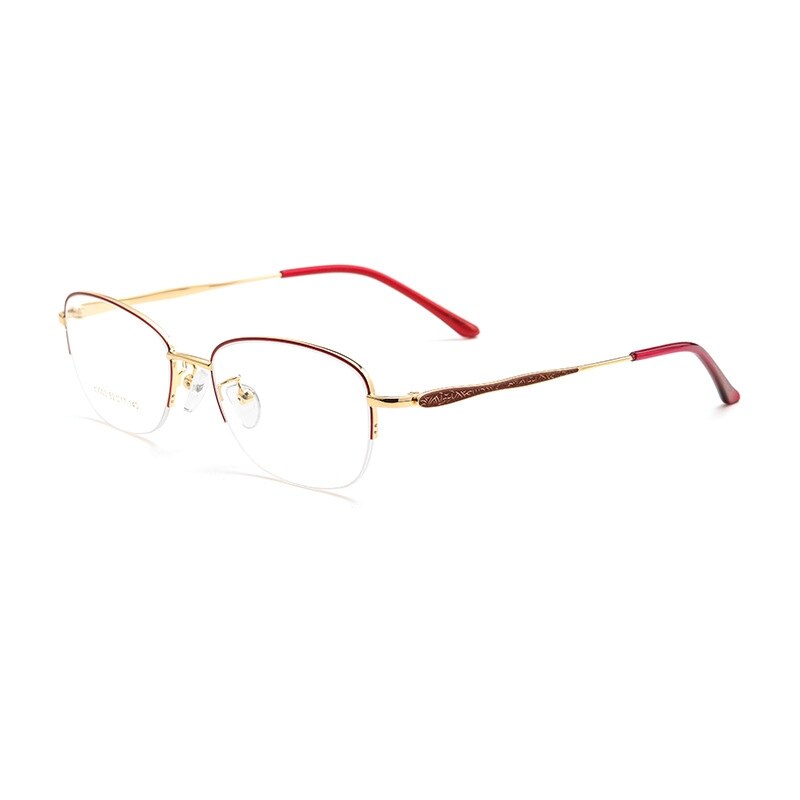 Yimaruili Women's Semi Rim Rectangle Alloy Acetate Eyeglasses 83003sn Semi Rim Yimaruili Eyeglasses Red Gold