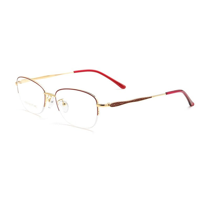 Yimaruili Women's Semi Rim Rectangle Alloy Acetate Eyeglasses 83003sn Semi Rim Yimaruili Eyeglasses Red Gold