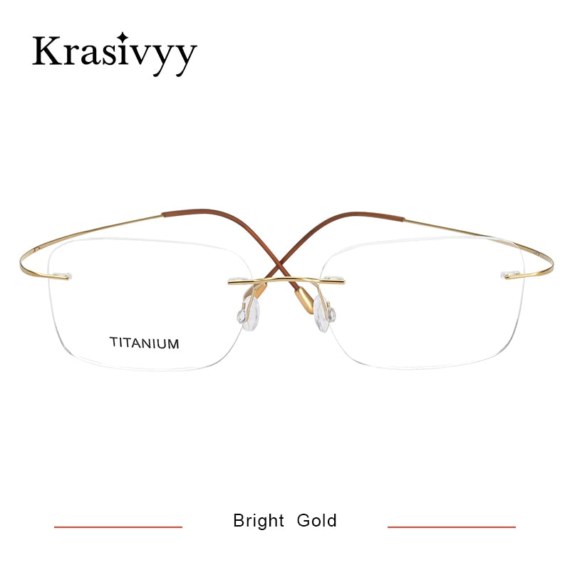 Krasivyy Unisex Rimless Square Screwless Titanium Eyeglasses Kr16016 Rimless Krasivyy Bright Gold