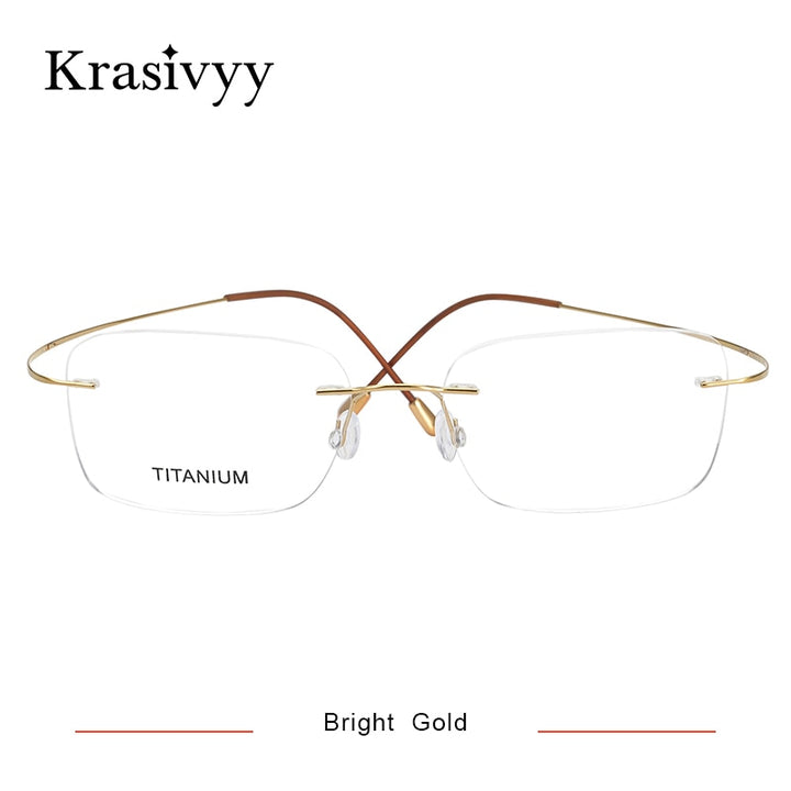 Krasivyy Unisex Rimless Square Screwless Titanium Eyeglasses Kr16016 Rimless Krasivyy Bright Gold