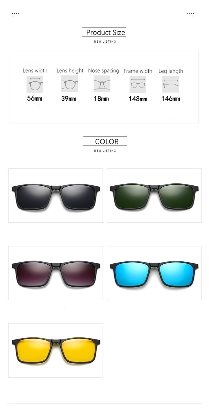 Yimaruili Unisex Full Rim Resin Frame Eyeglasses + 5 Polarized Magnetic Clip On Sunglasses 12147 With Clip Ons Yimaruili Eyeglasses