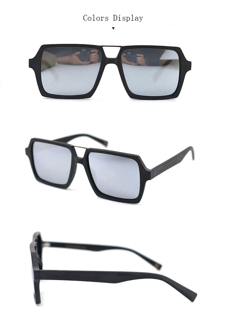 Hdcrafter Men's Full Rim Double Bridge Square Frame Polarized Wood Sunglasses Pd90161 Sunglasses HdCrafter Sunglasses