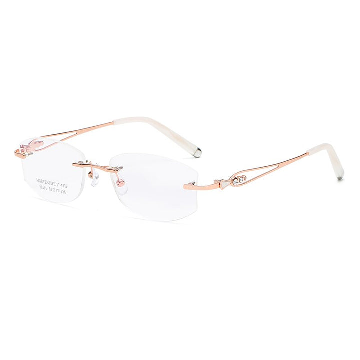 Zirosat 58111 Women's Eyeglasses Alloy Tint Lenses Diamond Cutting Rimless Titanium Rimless Zirosat rose golden