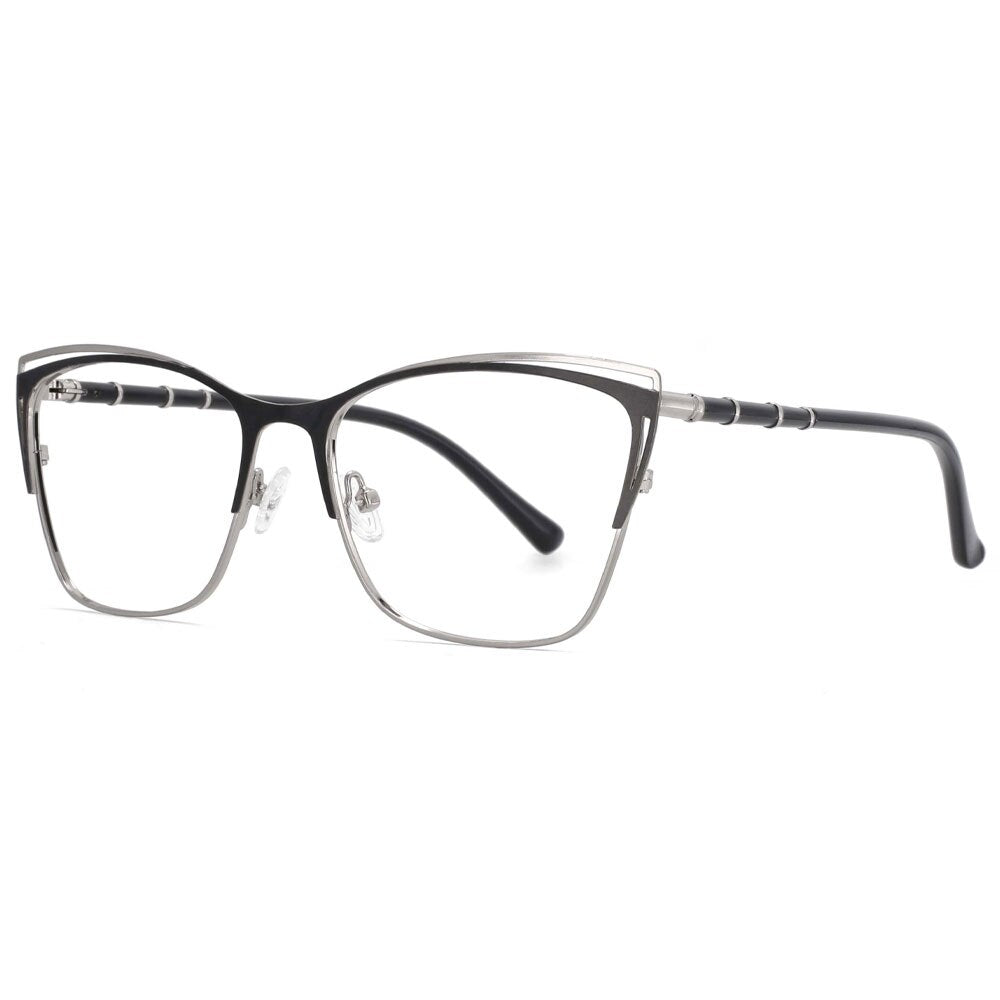 CCspace Unisex Full Rim Square Alloy Frame Eyeglasses 53869 Full Rim CCspace silver-black