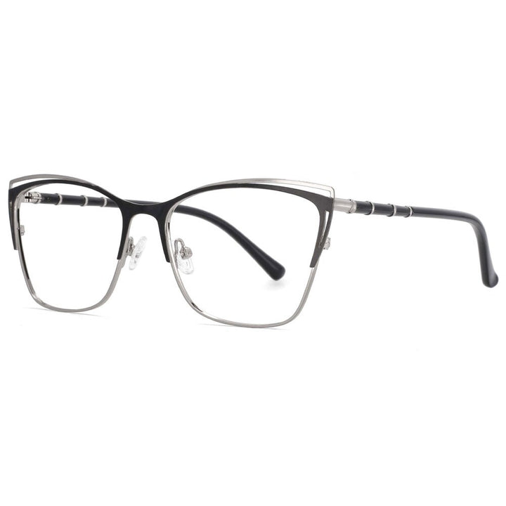 CCspace Unisex Full Rim Square Alloy Frame Eyeglasses 53869 Full Rim CCspace silver-black