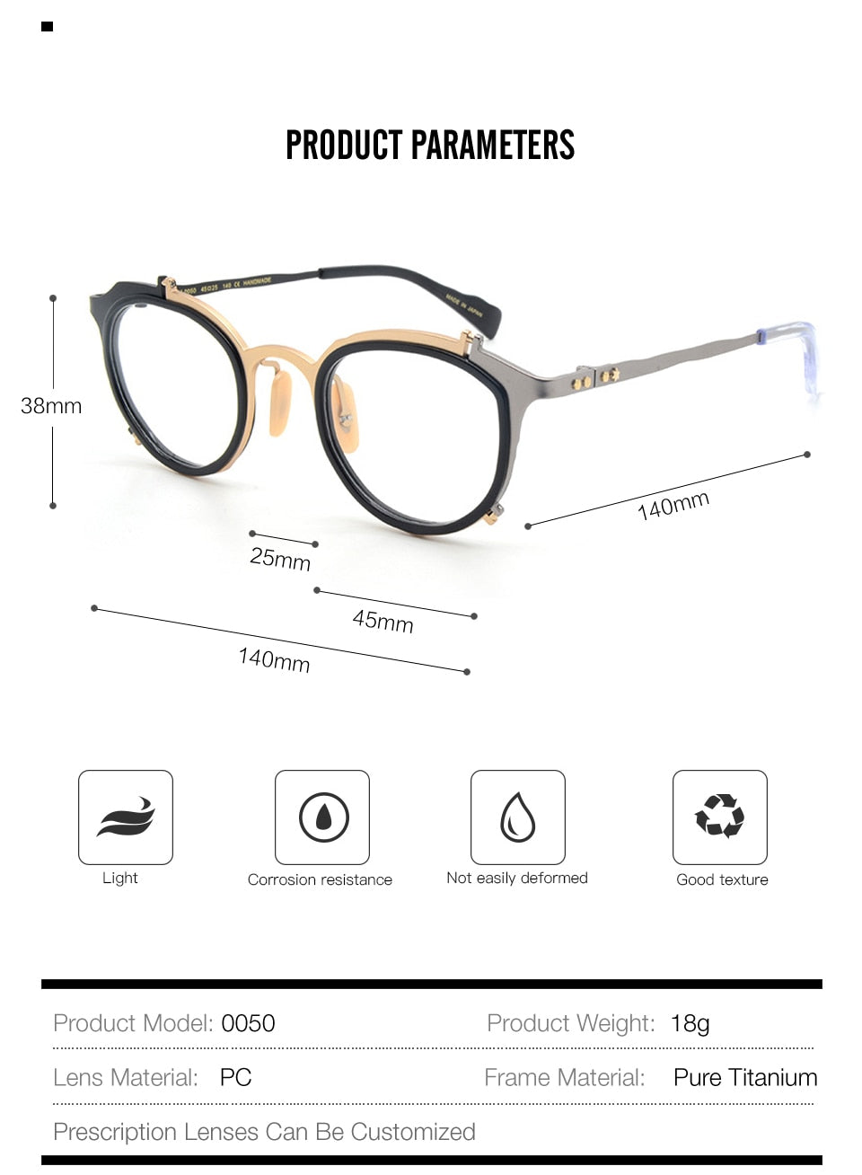 Muzz Men's Full Rim Round Hand Crafted Titanium Acetate Frame Eyeglasses 0050 Full Rim Muzz