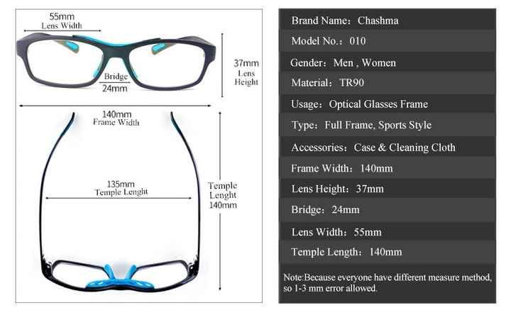 Chashma Ottica Unisex Full Rim Square Tr 90 Titanim Sport Goggle Eyeglasses 010 Full Rim Chashma Ottica