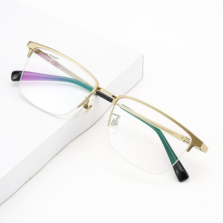 Yimaruili Men's Semi Rim Titanium Frame Eyeglasses 226186 Semi Rim Yimaruili Eyeglasses
