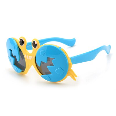 Ralferty Kids' Sunglasses Cartoons Crab Flip Up Unbreakable K8265 Sunglasses Ralferty C43Yellow-LakeBlue With Glasses Case