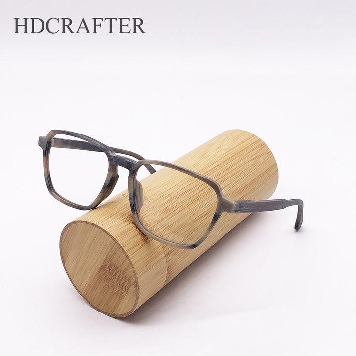 Hdcrafter Men's Full Rim Oversized Polygonal Square Wood Frame Eyeglasses 1694 Full Rim Hdcrafter Eyeglasses