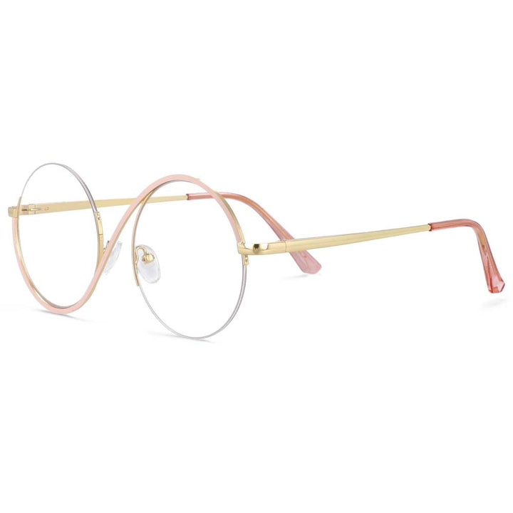 CCspace Unisex Semi Rim Round Alloy Frame Eyeglasses 54042 Semi Rim CCspace Pink