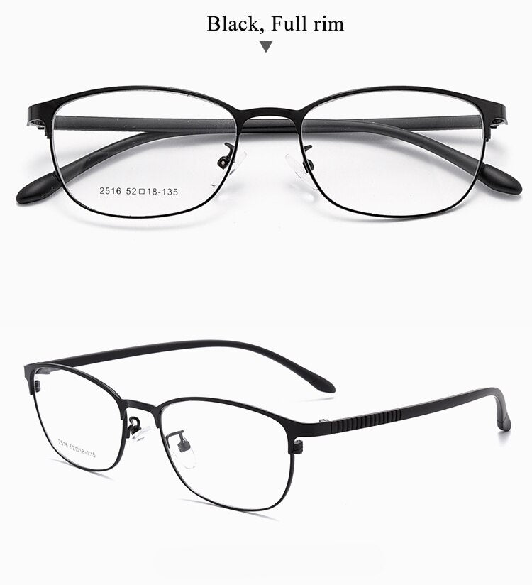 Women's Oval Optional Full/Semi Rim Titanium Alloy Eyeglasses My2515 2516 Semi Rim Bclear full black