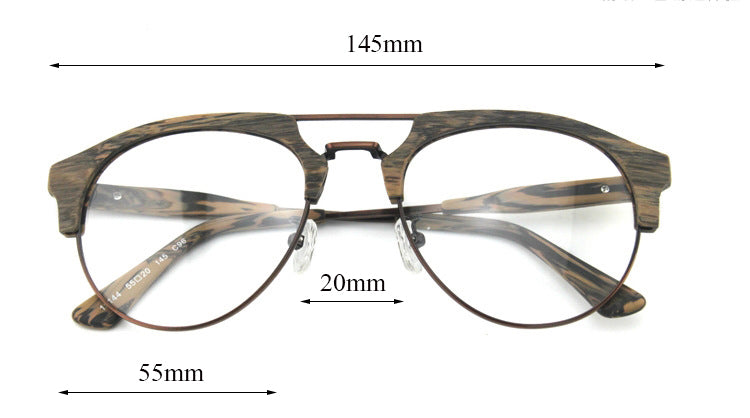 Hdcrafter Men's Full Rim Round Double Bridge Wood Metal Frame Eyeglasses 15144 Full Rim Hdcrafter Eyeglasses