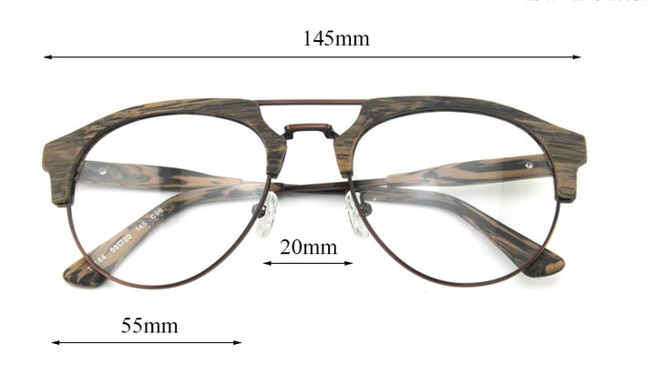 Hdcrafter Men's Full Rim Round Double Bridge Wood Metal Frame Eyeglasses 15144 Full Rim Hdcrafter Eyeglasses