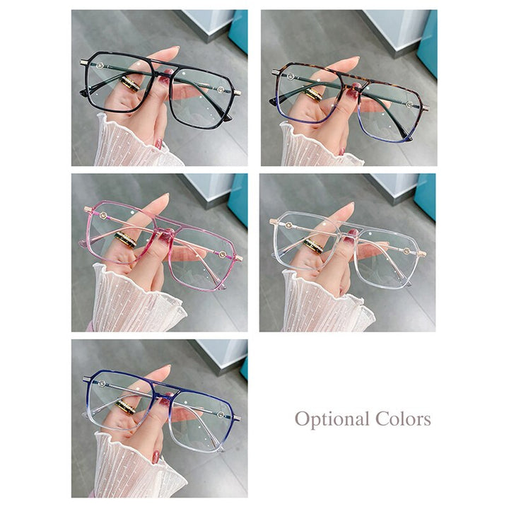 Hotony Women's Full Rim TR 90 Resin Square Double Bridge Frame Eyeglasses Lk309 Full Rim Hotony