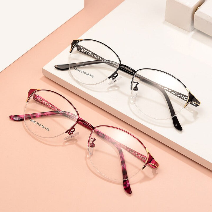 Hotony Women's Semi Rim Oval Alloy Eyeglasses F6049 Semi Rim Hotony