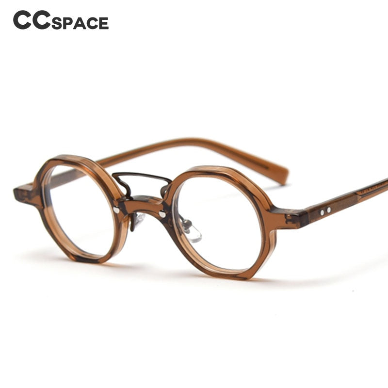 CCspace Unisex Full Rim Round Polygon Acetate Double Bridge Frame Eyeglasses 49833 Full Rim CCspace