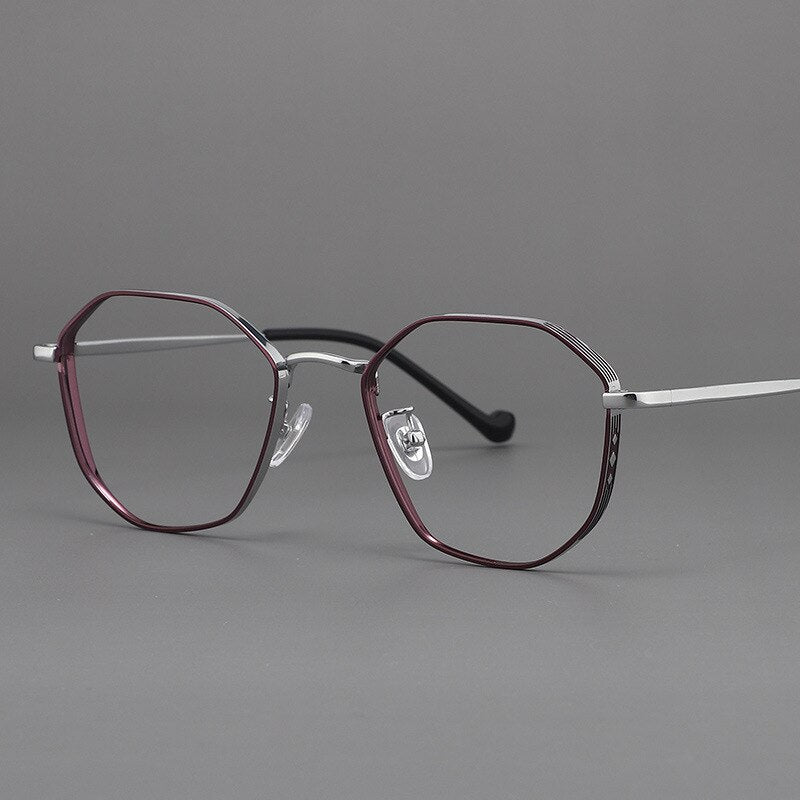 Muzz Unisex Full Rim Round Polygonal Titanium Frame Eyeglasses 32 Full Rim Muzz 3