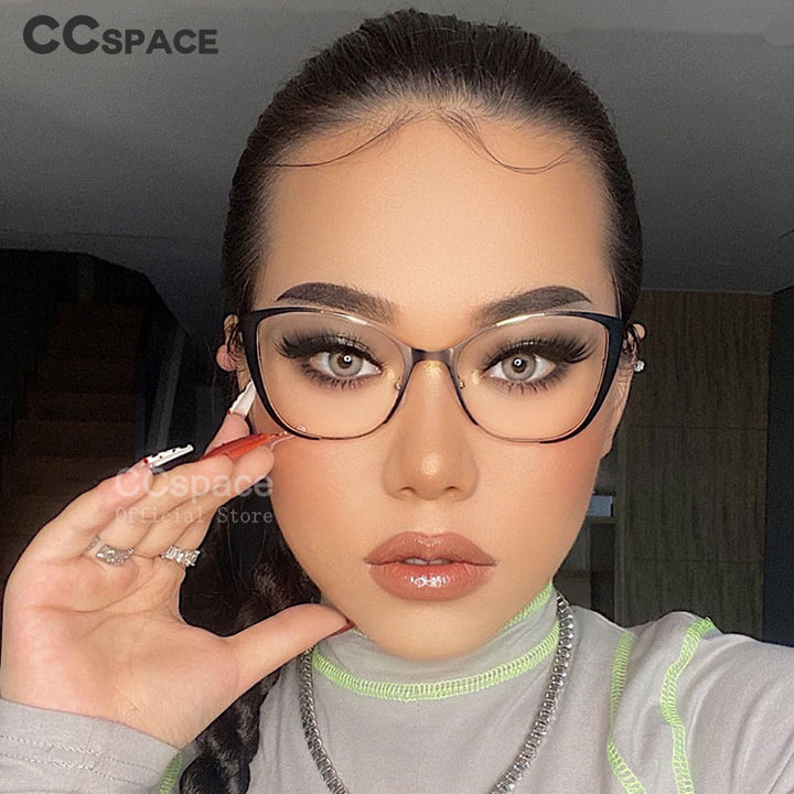CCspace Unisex Semi Rim Cat Eye Alloy Frame Eyeglasses 45955 Semi Rim CCspace