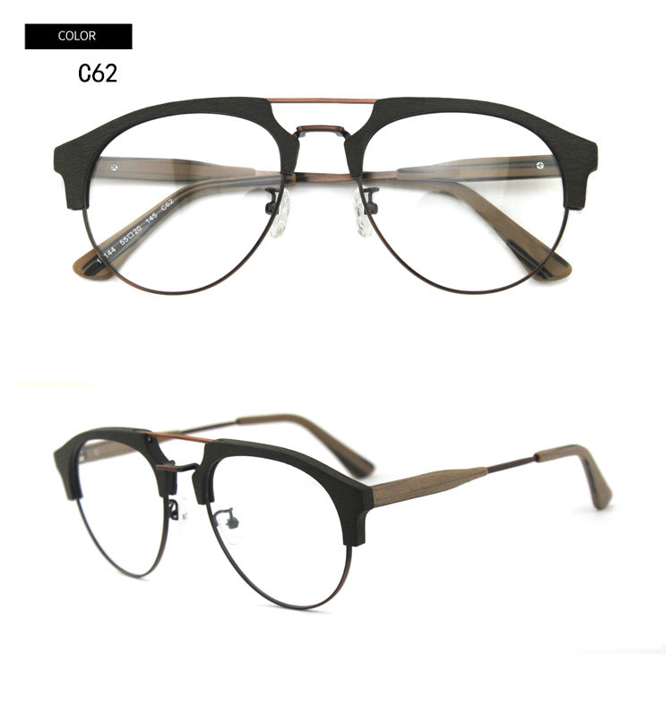 Hdcrafter Men's Full Rim Round Double Bridge Wood Metal Frame Eyeglasses 15144 Full Rim Hdcrafter Eyeglasses   