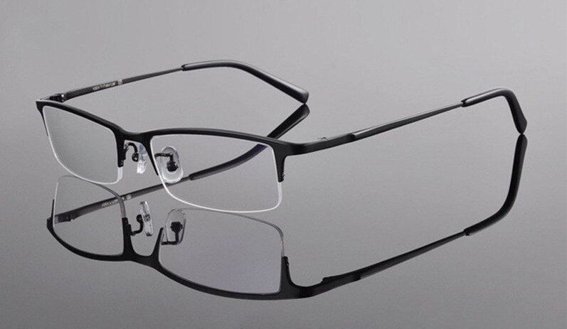 Chashma Ottica Men's Semi Rim Rectangle Square Titanium Eyeglasses T8906s Semi Rim Chashma Ottica Black