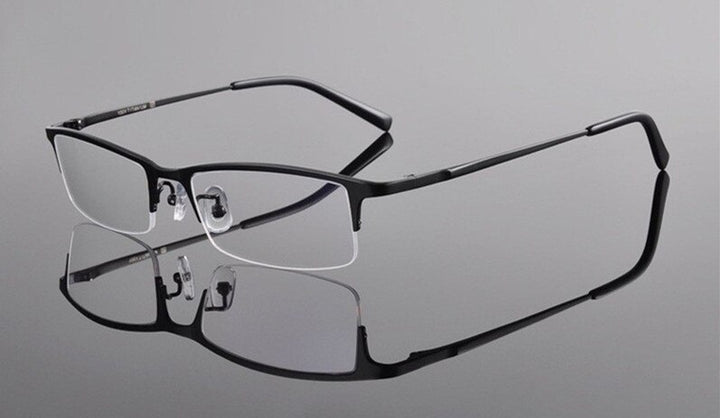 Chashma Ottica Men's Semi Rim Rectangle Square Titanium Eyeglasses T8906s Semi Rim Chashma Ottica Black